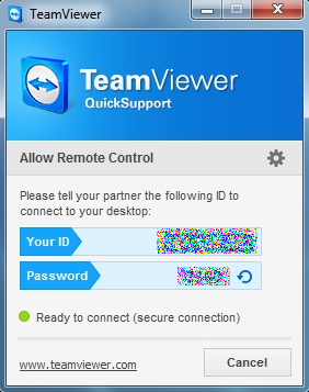 Team Viewer - allow remote control - enter ID and password